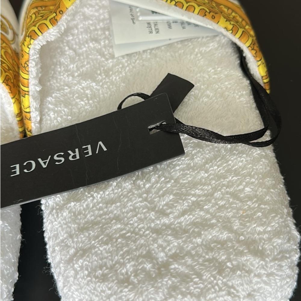 Versace Gold and White Medusa Slippers